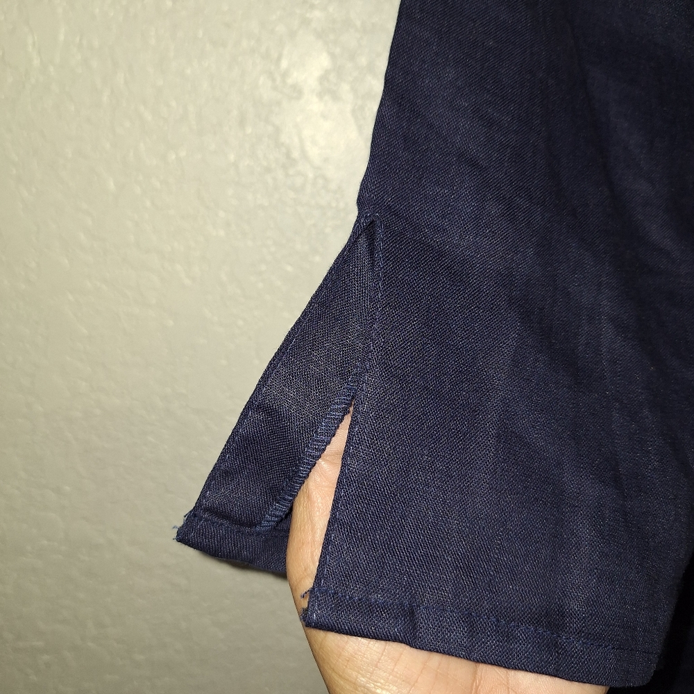 SUSAN BRISTOL Embroidered Neck Tunic Top Women's 1X Blue 100% Linen Minimalist - Picture 5 of 9